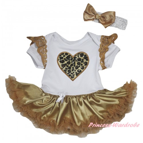 Goldenrod Ruffles White Baby Jumpsuit Goldenrod Pettiskirt & Leopard Heart Print JS6346