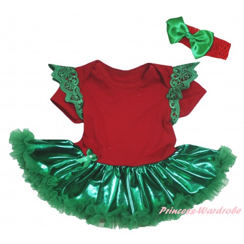 Green Ruffles Red Baby Jumpsuit Bling Kelly Green Pettiskirt JS6358