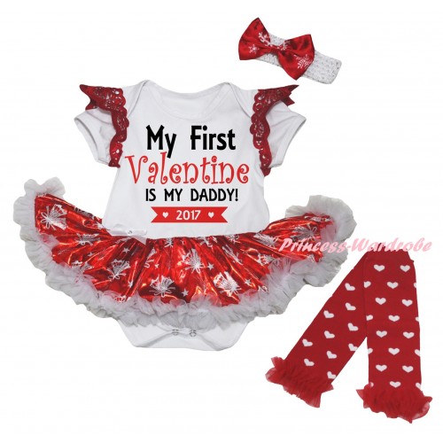 Valentine's Day Red Ruffles White Baby Jumpsuit Bling Red White Christmas Bell Pettiskirt & Black Red My First Valentine Is My Daddy! 2017 Painting & Warmers Leggings JS6367