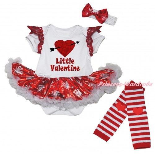 Valentine's Day Red Ruffles White Baby Jumpsuit Bling Red White Christmas Bell Pettiskirt & Sparkle Red Little Valentine Painting & Warmers Leggings JS6369