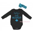 Black Baby Jumpsuit & Sparkle Light Blue Daddy's Little Mermaid Painting & Light Blue Headband Bow TH805