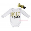White Baby Jumpsuit & Sparkle Gold Black 2017 Babe Painting & Black Headband Gold Bow TH806
