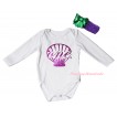 White Baby Jumpsuit & Dark Purple Mermaid Sea Shell Painting & Dark Purple Headband Kelly Green Bow TH812