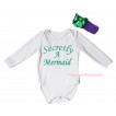 White Baby Jumpsuit & Kelly Green Secretly A Mermaid Painting & Dark Purple Headband Kelly Green Bow TH815