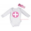 White Baby Jumpsuit & Light Pink Nurse Print & Light Pink Headband Light Pink White Dots Bow TH824