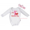 Valentine's Day White Baby Jumpsuit & Red Light Pink My 1st Valentine's Day Painting & Light Pink Headband Bow TH825