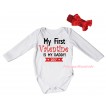 Valentine's Day White Baby Jumpsuit & Black Red My First Valentine Is My Daddy! 2017 Painting & Red Headband Bow TH828