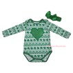 St Patrick's Day White Kelly Green Clover Baby Jumpsuit & Sparkle Kelly Green Heart Print & Kelly Green Headband Bow TH838