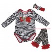 Red Zebra Baby Jumpsuit & Sparkle Red LOVE Leopard Heart Print & Red Headband Zebra Bow & Red Ruffles Black Leopard Leg Warmer Set TH850