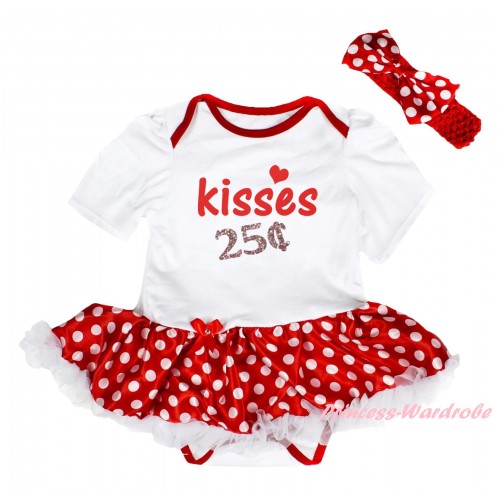 Valentine's Day White Baby Bodysuit Minnie Dots White Pettiskirt & Sparkle Light Pink Red Kisses 25 cents Painting JS6419