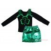 St Patrick's Day Black Tank Top Kelly Green Ruffles & Bows & Green 2nd Number Clover Painting & Bling Green Shiny Girls Skirt Set MG2871