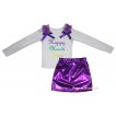 Mardi Gras White Tank Top Dark Purple Ruffles & Bows & Happy Mardi Gras Painting & Bling Purple Shiny Girls Skirt Set MG2882