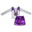 Easter White Tank Top Dark Purple Ruffles & Bows & Dark Purple Rosettes Rabbit Print & Bling Purple Shiny Girls Skirt Set MG2886