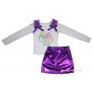 Mardi Gras White Tank Top Dark Purple Ruffles & Bows & Rhinestone Mardi Gras Clown Hat Print & Bling Purple Shiny Girls Skirt Set MG2887