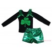 St Patrick's Day Black Tank Top Kelly Green Ruffles & Bows & Kelly Green Clover Olivia First ST.Patrick's Day Painting & Bling Green Shiny Girls Pantie Set MG2893