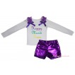 Mardi Gras White Tank Top Dark Purple Ruffles & Bows & Happy Mardi Gras Painting & Bling Purple Shiny Girls Pantie Set MG2901