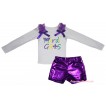 Mardi Gras White Tank Top Dark Purple Ruffles & Bows & Mardi Gras Painting & Bling Purple Shiny Girls Pantie Set MG2903