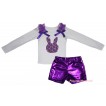 Easter White Tank Top Dark Purple Ruffles & Bows & Dark Purple Rosettes Rabbit Print & Bling Purple Shiny Girls Pantie Set MG2905
