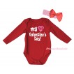 Valentine's Day Red Baby Jumpsuit & My 1st Valentine's Day! Painting & Light Pink Headband Red Bow TH858