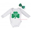 St Patrick's Day White Baby Jumpsuit & Sparkle Kelly Green My 1st St Patrick's Day Painting & White Headband Kelly Green Bow TH865