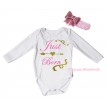 White Baby Jumpsuit & Sparkle Gold Light Pink Just Born Painting & Light Pink Headband Bow TH870