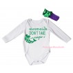 White Baby Jumpsuit & Sparkle Kelly Green Mermaids Don't Take Naps Painting & Dark Purple Headband Kelly Green Bow TH872