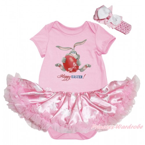 Easter Light Pink Baby Bodysuit Light Pink Pettiskirt & Grey Rabbit Painting JS5286