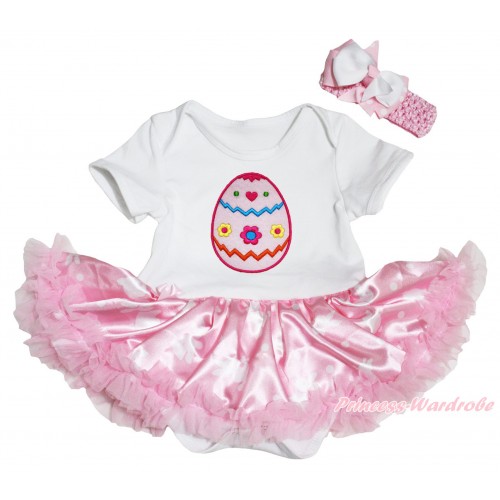 Easter White Baby Bodysuit Light Pink Pettiskirt & Easter Egg Print JS5290
