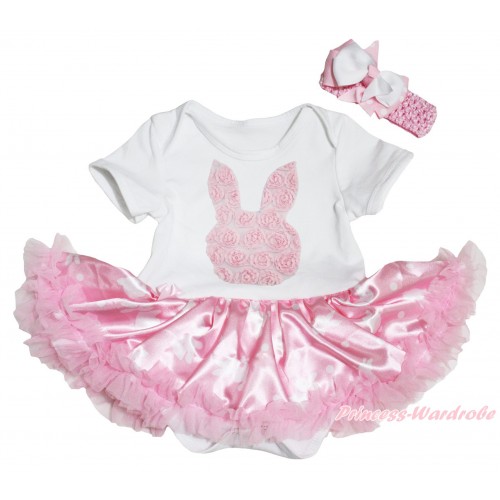 Easter White Baby Bodysuit Light Pink Pettiskirt & Light Pink Rosettes Rabbit Print JS5291