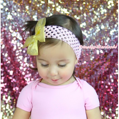Light Pink Headband Sparkle Gold Bow Hair Clip H1051