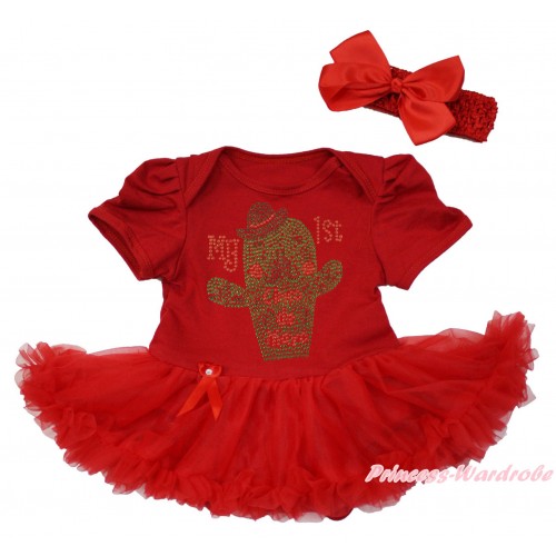 Red Baby Bodysuit Pettiskirt & Sparkle Rhinestone My 1st Cinco De Mayo Cactus Print JS5034