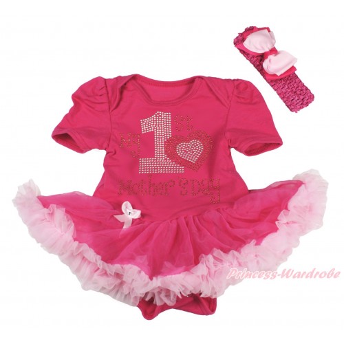 Hot Pink Baby Bodysuit Hot Light Pink Pettiskirt & Sparkle Rhinestone My 1st Mother's Day Print JS5042