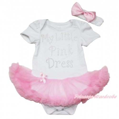 White Baby Bodysuit Light Pink Pettiskirt & Sparkle Rhinestone My Little Pink Dress Print JS5046