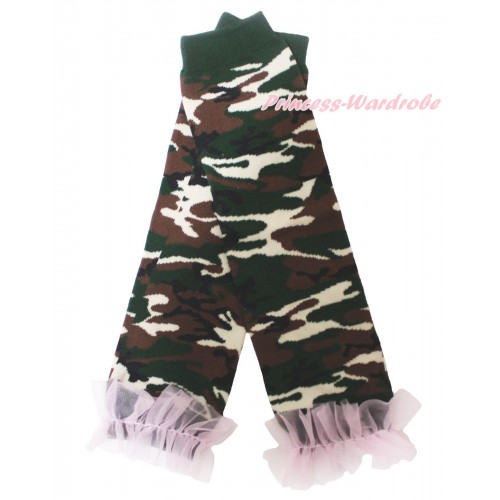 Newborn Baby Camouflage Leg Warmers Leggings & Light Pink Ruffles LG302