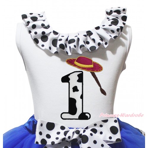 White Tank Top White Black Dots Lacing & 1st Cowgirl Hat Braid Milk Cow Birthday Number Print TB1484