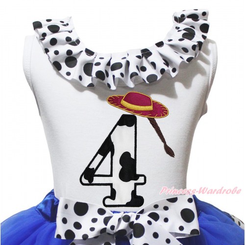 White Tank Top White Black Dots Lacing & 4th Cowgirl Hat Braid Milk Cow Birthday Number Print TB1489