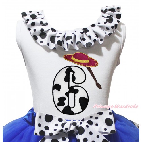 White Tank Top White Black Dots Lacing & 6th Cowgirl Hat Braid Milk Cow Birthday Number Print TB1491