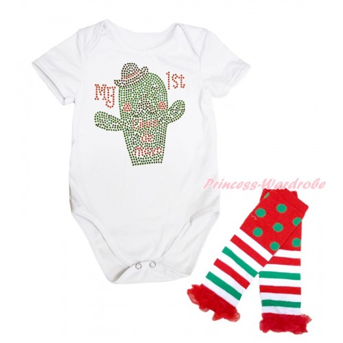 White Baby Jumpsuit Sparkle Rhinestone My 1st  Cinco De Mayo Cactus Print & Warmer Set TH657