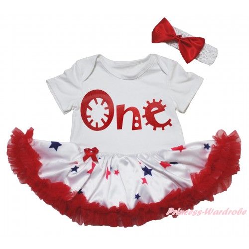 White Baby Bodysuit Red Blue Star Pettiskirt & Red One Painting JS5066