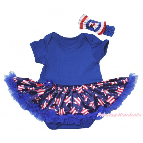 American's Birthday Blue Baby Bodysuit Jumpsuit White Dots Patriotic American Star Pettiskirt JS5073