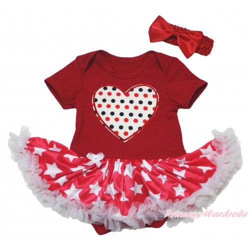 Red Baby Bodysuit Patriotic American Star Pettiskirt & White Red Black Dots Heart Print JS5081