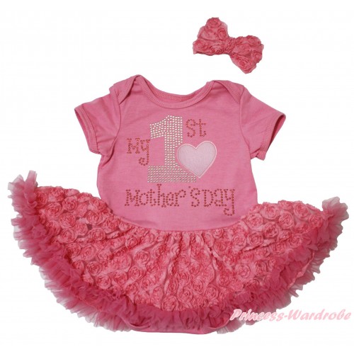 Mother's Day Dusty Pink Baby Bodysuit Dusty Pink Rose Pettiskirt & Sparkle Rhinestone My 1st Mother's Day Print JS5090