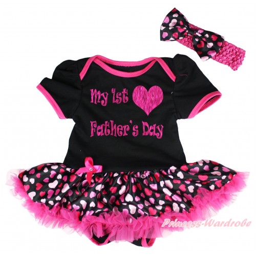 Father's Day Black Bodysuit Hot Light Pink Heart Pettiskirt & My 1st Father's Day Heart Painting JS5146