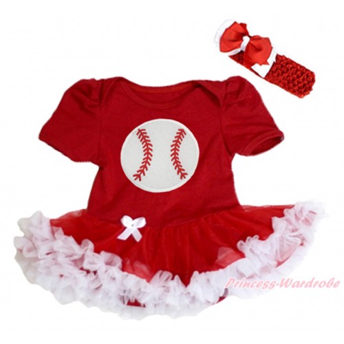 Red Baby Bodysuit Red White Pettiskirt & Baseball Print JS5148	