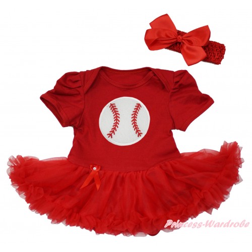 Red Baby Bodysuit Pettiskirt & Baseball Print JS5149