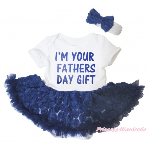 Father's Day White Baby Bodysuit Navy Blue Rose Pettiskirt & I'm Your Fathers Day Gift Painting JS5162