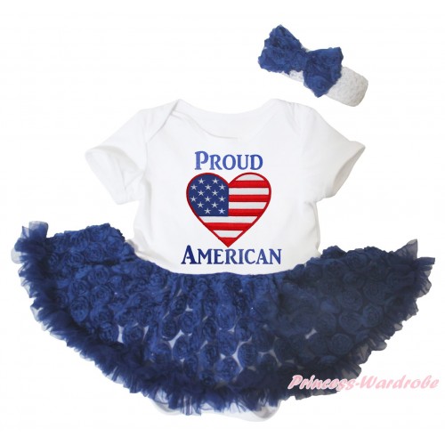White Baby Bodysuit Navy Blue Rose Pettiskirt & American Heart Proud American Painting JS5163