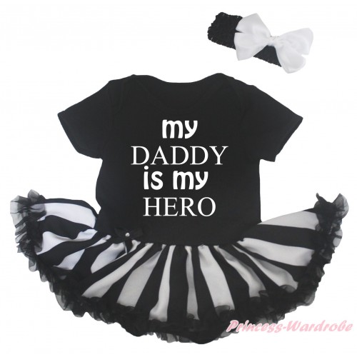 Father's Day Black Baby Bodysuit Black White Striped Pettiskirt & My Daddy Is My Hero Painting JS5169