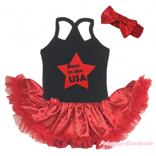 American's Birthday Black Baby Halter Jumpsuit & Born In The USA Star Painting &Red Pettiskirt JS5200