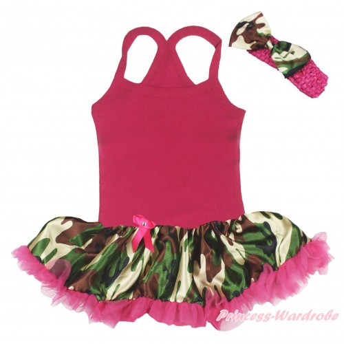 Hot Pink Baby Halter Jumpsuit & Camouflage Hot Pink Pettiskirt JS5206